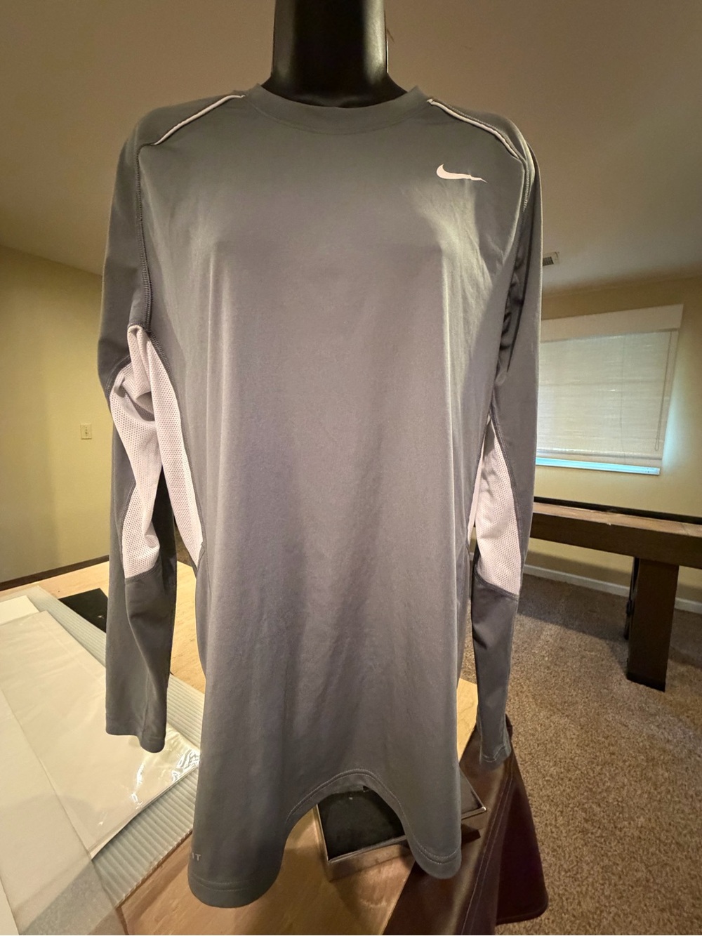 Nike Men’s Dri-fit Long Sleeve Athletic Shirt - Gray with White Mesh inset
